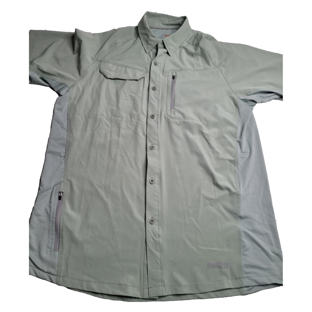 World Wide Sportsman Fishing Shirt Vented Men's Large Green Short‎ Sleeve